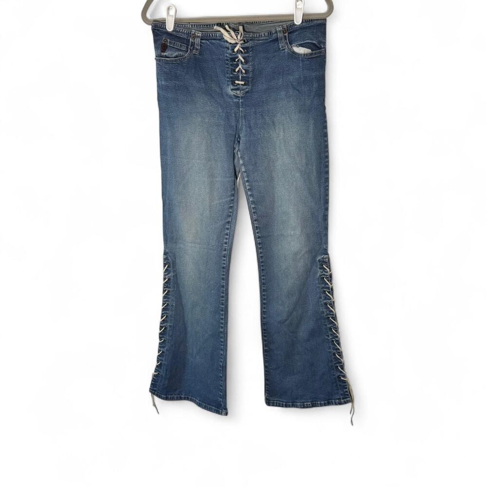 Mudd Y2K Lace Up Side Jeans Junior Lace Up Fly Flare Grunge Streetwear Bratz